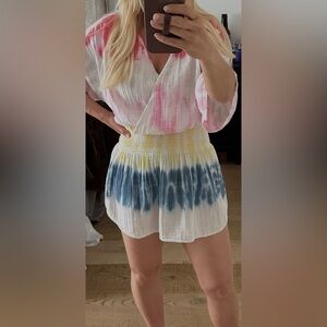 Stark X linen smocked Tie-Dye Dress Coverup